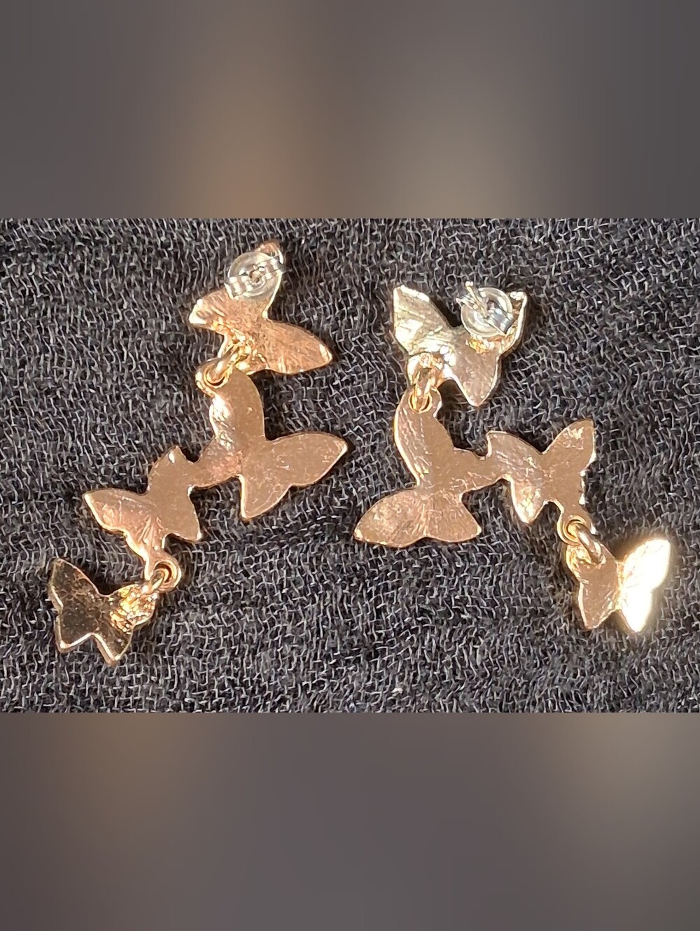 Gold Pavé Crystal Butterfly Drop Earrings Y2K Coquette Statement - Picture 3 of 4